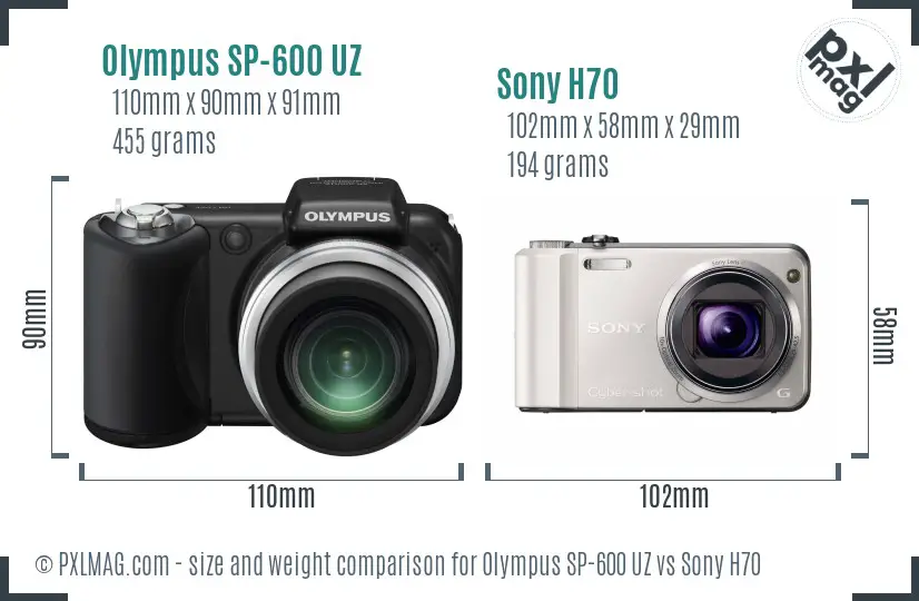 Olympus SP-600 UZ vs Sony H70 size comparison