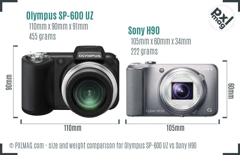 Olympus SP-600 UZ vs Sony H90 size comparison