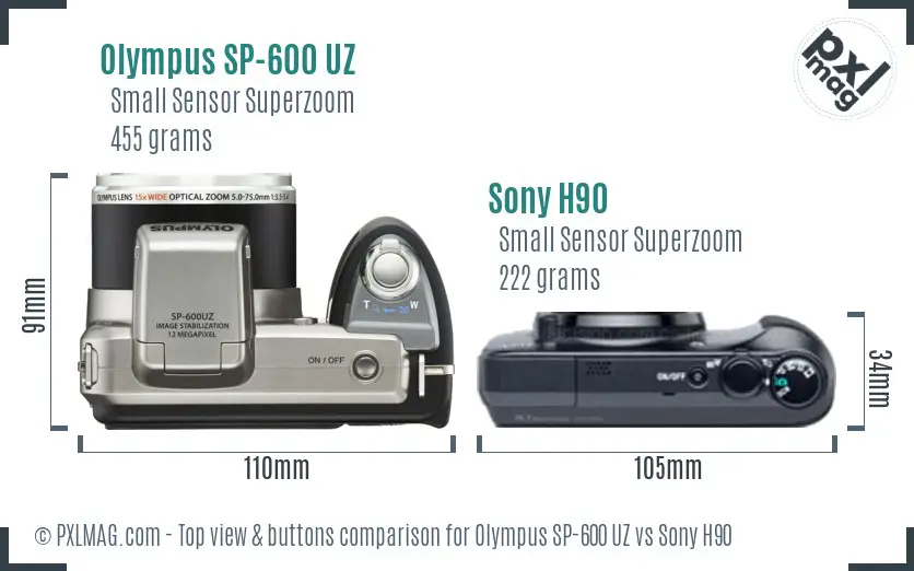 Olympus SP-600 UZ vs Sony H90 top view buttons comparison