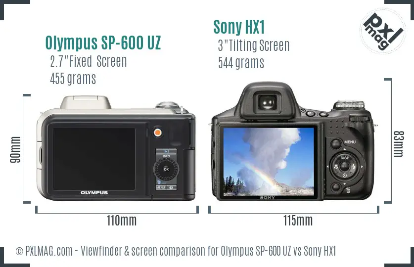 Olympus SP-600 UZ vs Sony HX1 Screen and Viewfinder comparison