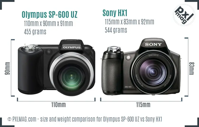 Olympus SP-600 UZ vs Sony HX1 size comparison