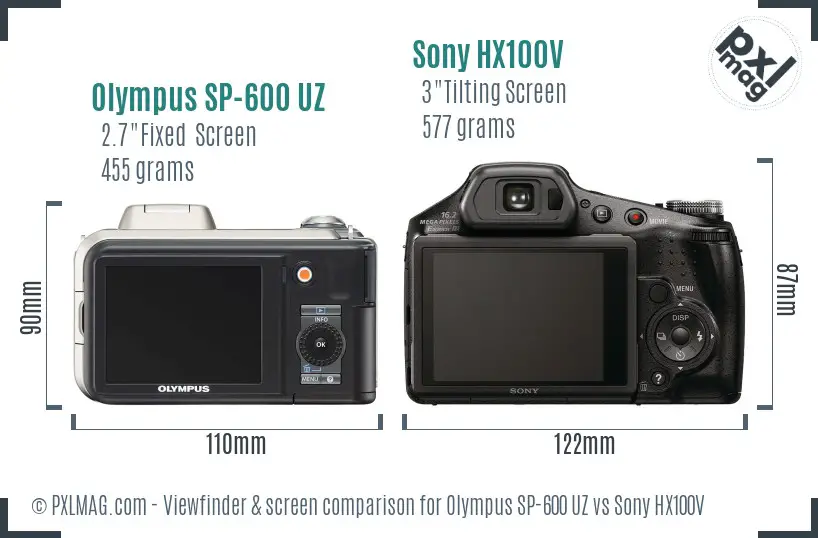 Olympus SP-600 UZ vs Sony HX100V Screen and Viewfinder comparison