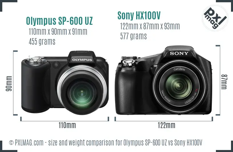 Olympus SP-600 UZ vs Sony HX100V size comparison