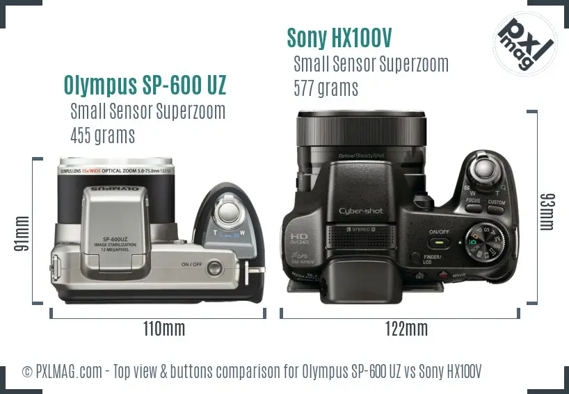Olympus SP-600 UZ vs Sony HX100V top view buttons comparison