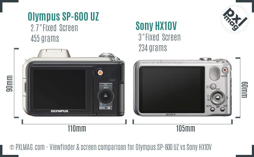 Olympus SP-600 UZ vs Sony HX10V Screen and Viewfinder comparison