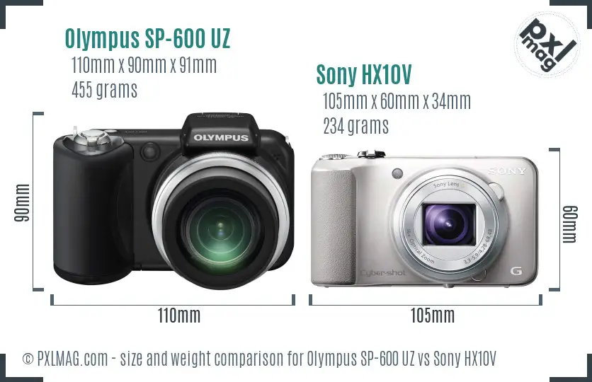 Olympus SP-600 UZ vs Sony HX10V size comparison