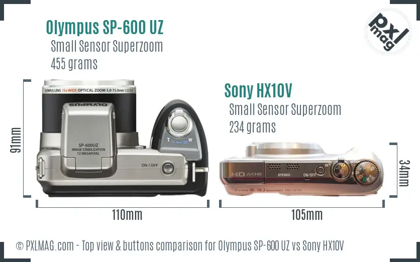 Olympus SP-600 UZ vs Sony HX10V top view buttons comparison