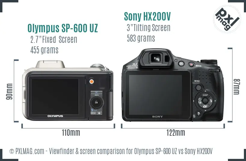 Olympus SP-600 UZ vs Sony HX200V Screen and Viewfinder comparison