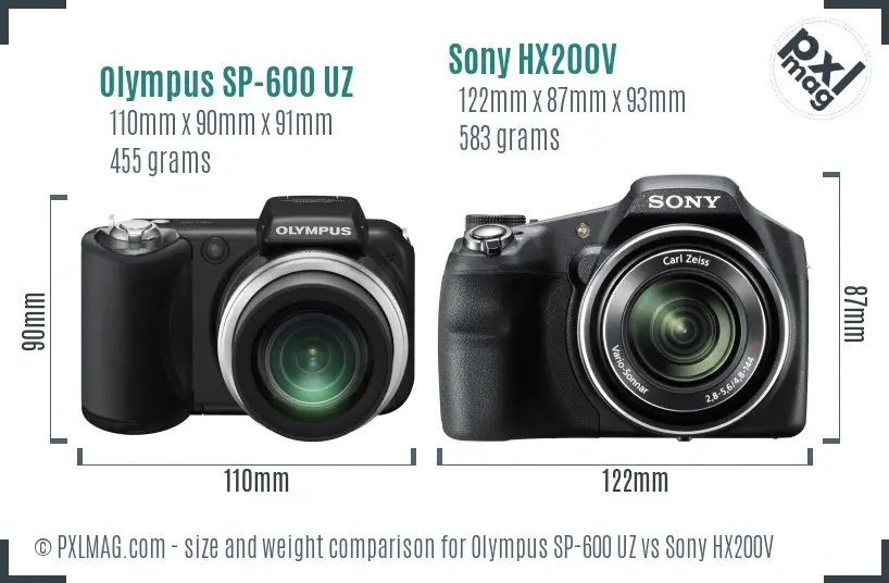 Olympus SP-600 UZ vs Sony HX200V size comparison