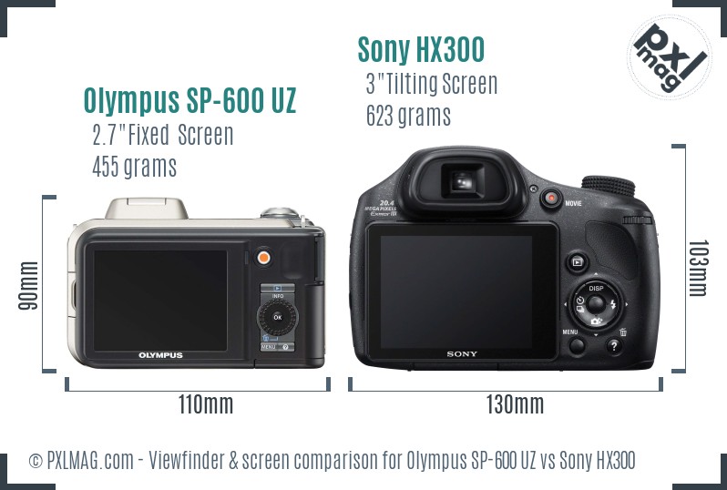 Olympus SP-600 UZ vs Sony HX300 Screen and Viewfinder comparison