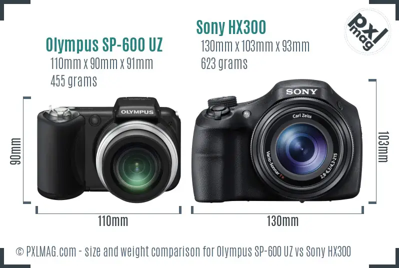 Olympus SP-600 UZ vs Sony HX300 size comparison