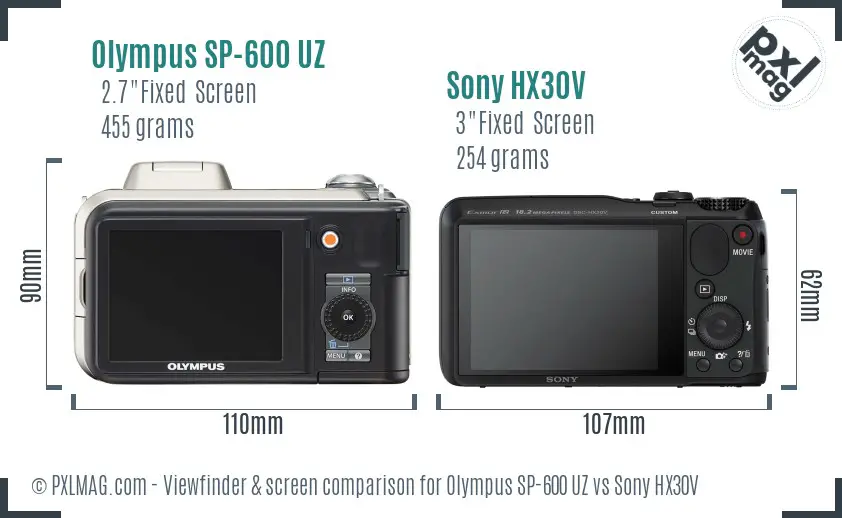 Olympus SP-600 UZ vs Sony HX30V Screen and Viewfinder comparison