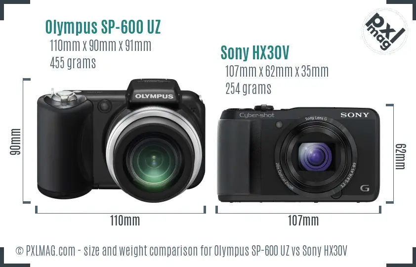 Olympus SP-600 UZ vs Sony HX30V size comparison