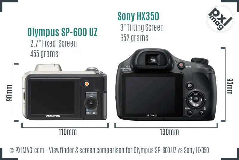 Olympus SP-600 UZ vs Sony HX350 Screen and Viewfinder comparison