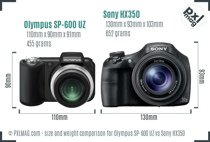 Olympus SP-600 UZ vs Sony HX350 size comparison
