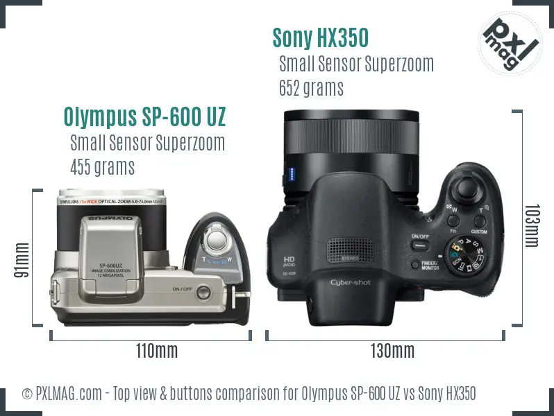 Olympus SP-600 UZ vs Sony HX350 top view buttons comparison