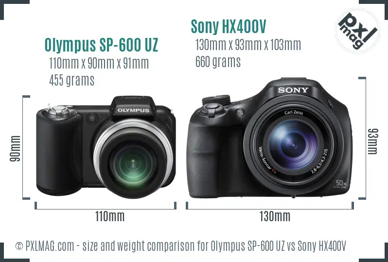 Olympus SP-600 UZ vs Sony HX400V size comparison