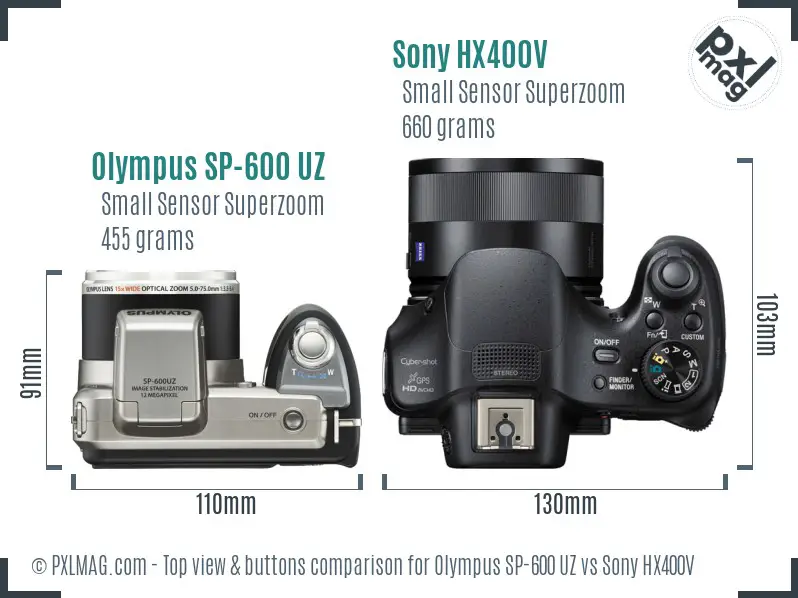 Olympus SP-600 UZ vs Sony HX400V top view buttons comparison