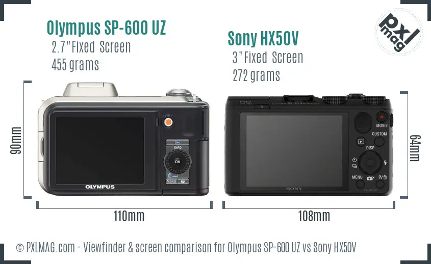 Olympus SP-600 UZ vs Sony HX50V Screen and Viewfinder comparison