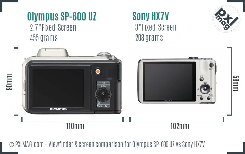 Olympus SP-600 UZ vs Sony HX7V Screen and Viewfinder comparison