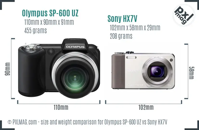 Olympus SP-600 UZ vs Sony HX7V size comparison