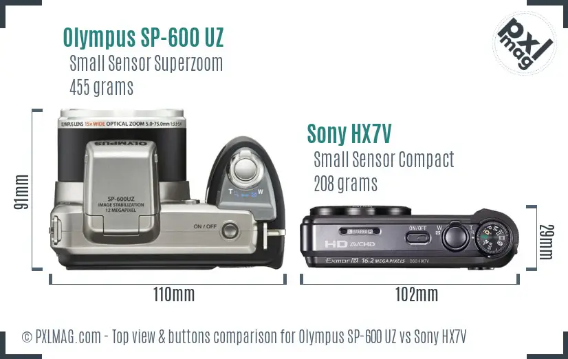 Olympus SP-600 UZ vs Sony HX7V top view buttons comparison