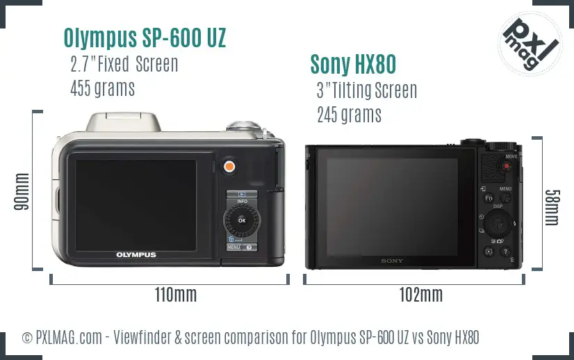 Olympus SP-600 UZ vs Sony HX80 Screen and Viewfinder comparison