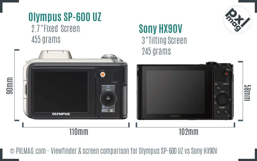 Olympus SP-600 UZ vs Sony HX90V Screen and Viewfinder comparison