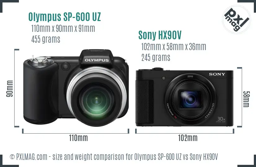 Olympus SP-600 UZ vs Sony HX90V size comparison