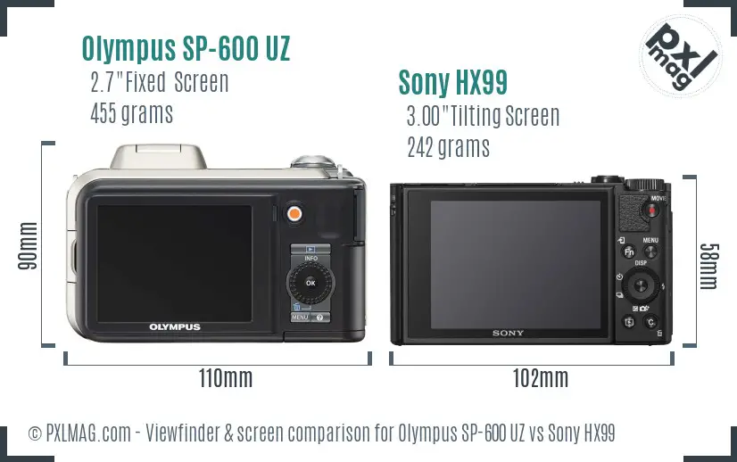 Olympus SP-600 UZ vs Sony HX99 Screen and Viewfinder comparison