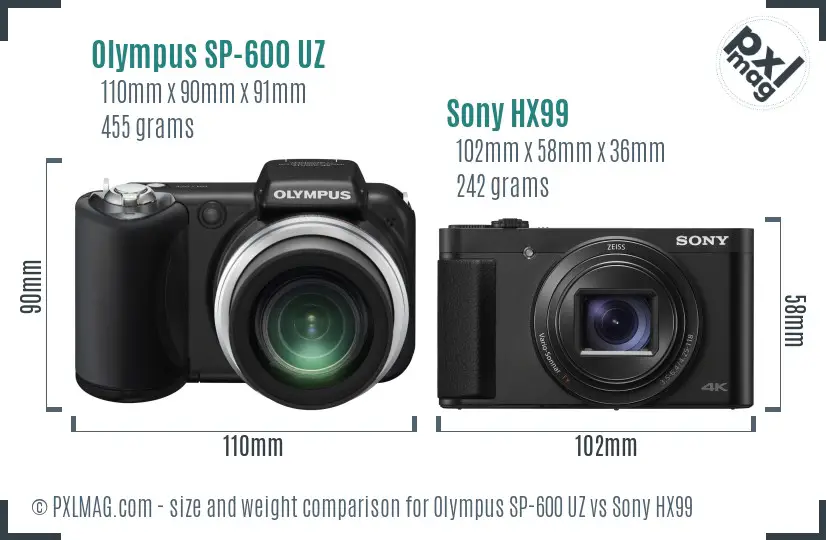 Olympus SP-600 UZ vs Sony HX99 size comparison