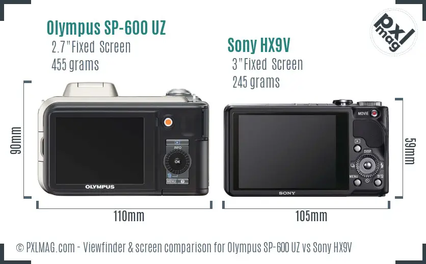 Olympus SP-600 UZ vs Sony HX9V Screen and Viewfinder comparison
