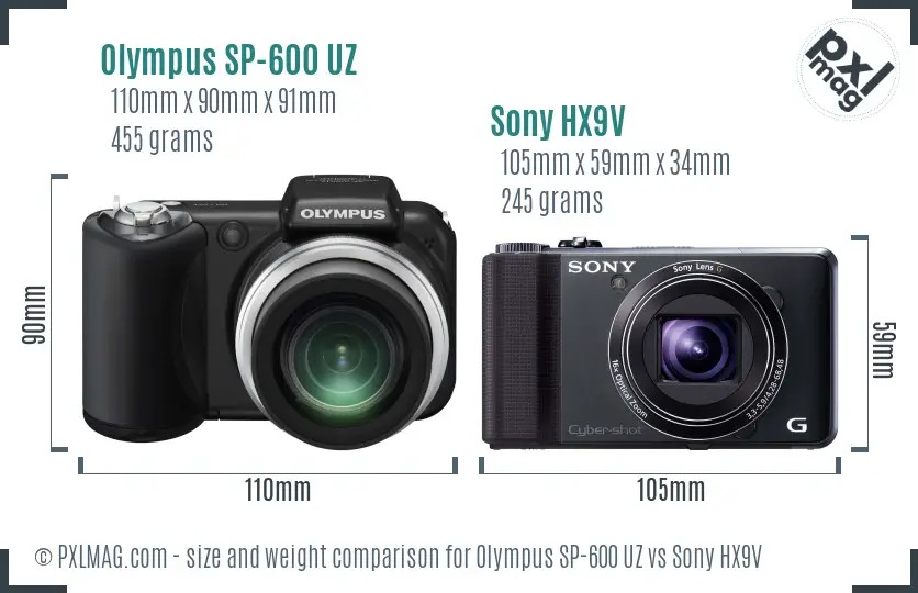 Olympus SP-600 UZ vs Sony HX9V size comparison