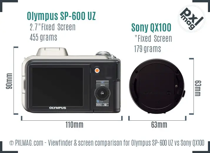 Olympus SP-600 UZ vs Sony QX100 Screen and Viewfinder comparison Olympus SP-600 UZ vs Sony QX100 Screen and Viewfinder comparison