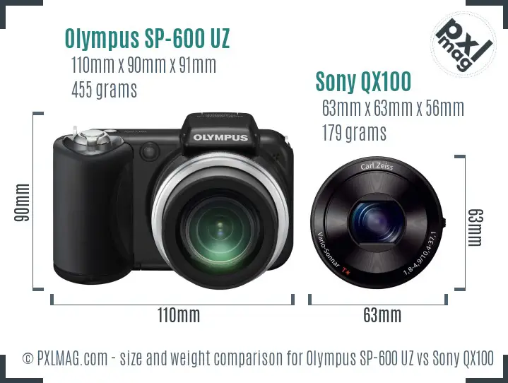 Olympus SP-600 UZ vs Sony QX100 size comparison