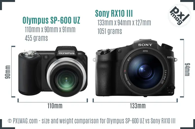 Olympus SP-600 UZ vs Sony RX10 III size comparison