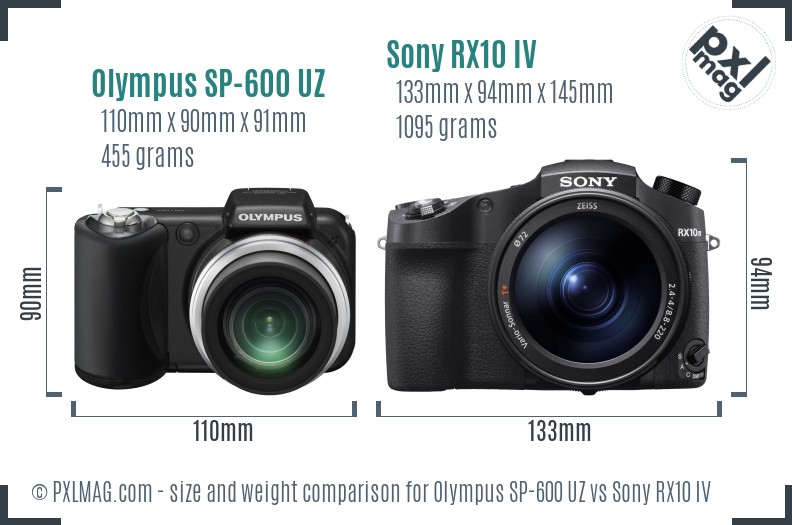 Olympus SP-600 UZ vs Sony RX10 IV size comparison