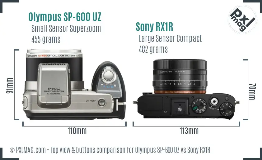 Olympus SP-600 UZ vs Sony RX1R top view buttons comparison