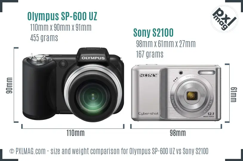 Olympus SP-600 UZ vs Sony S2100 size comparison