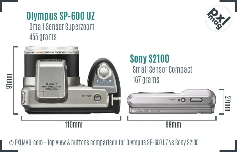Olympus SP-600 UZ vs Sony S2100 top view buttons comparison