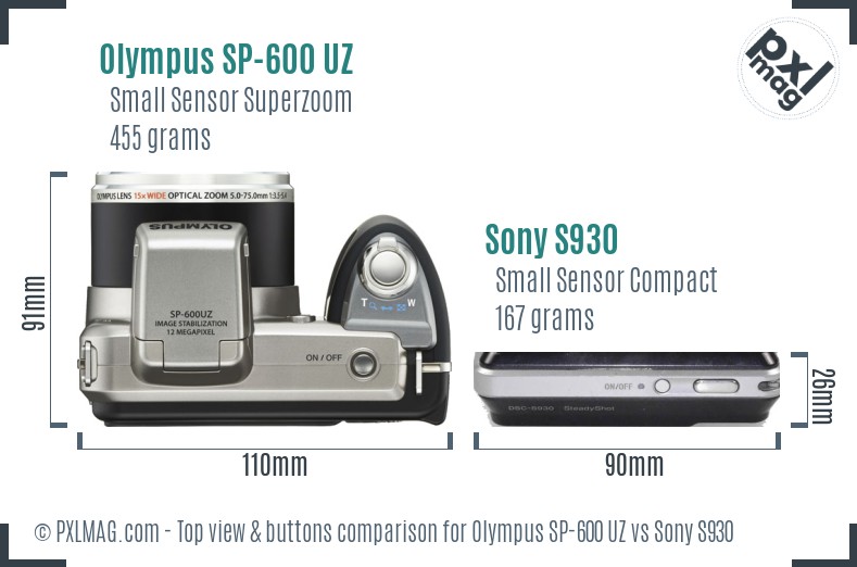 Olympus SP-600 UZ vs Sony S930 top view buttons comparison