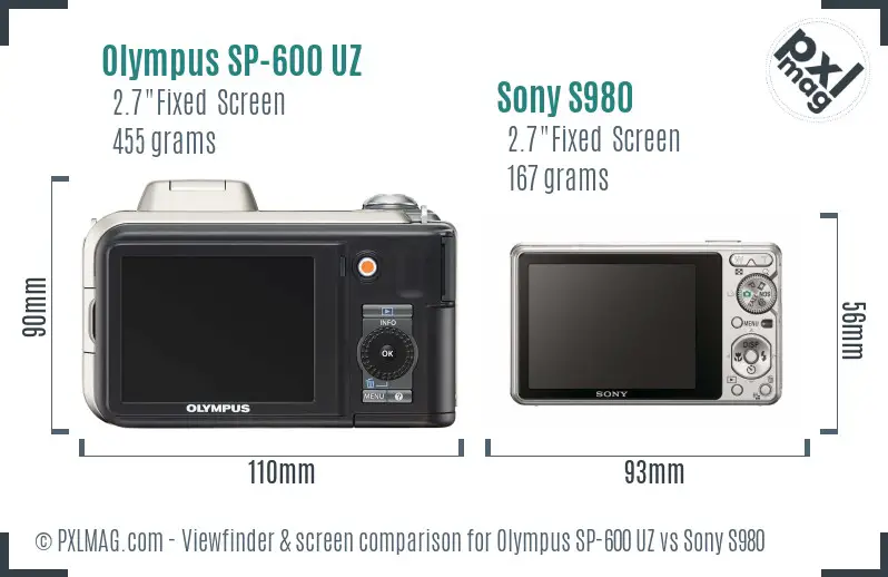 Olympus SP-600 UZ vs Sony S980 Screen and Viewfinder comparison