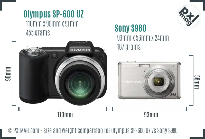 Olympus SP-600 UZ vs Sony S980 size comparison