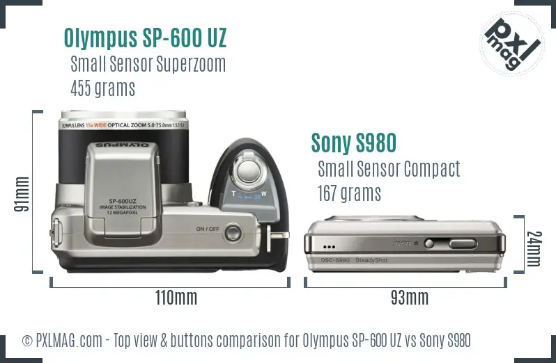 Olympus SP-600 UZ vs Sony S980 top view buttons comparison