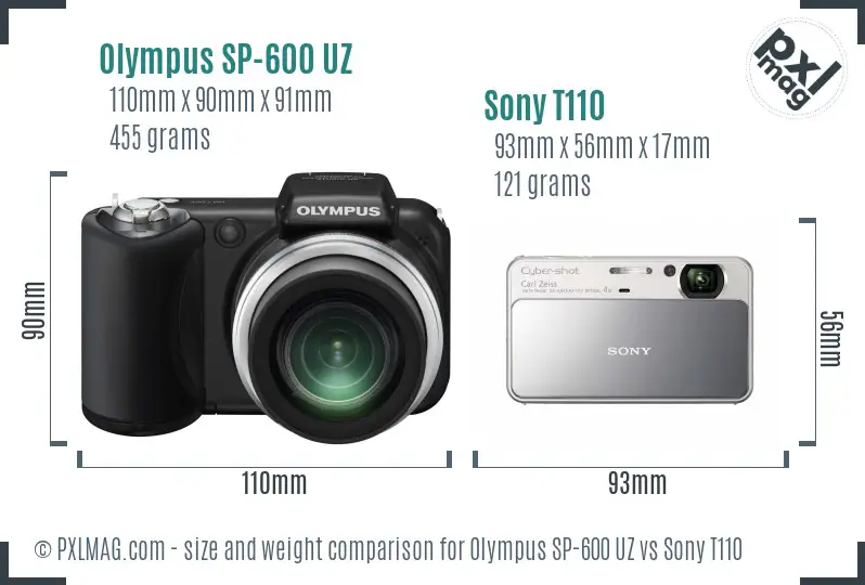 Olympus SP-600 UZ vs Sony T110 size comparison