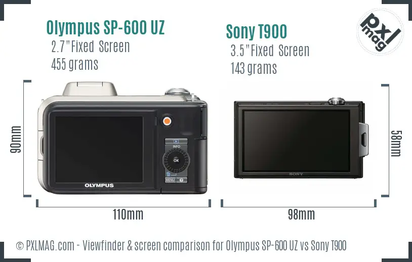 Olympus SP-600 UZ vs Sony T900 Screen and Viewfinder comparison