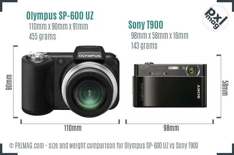 Olympus SP-600 UZ vs Sony T900 size comparison