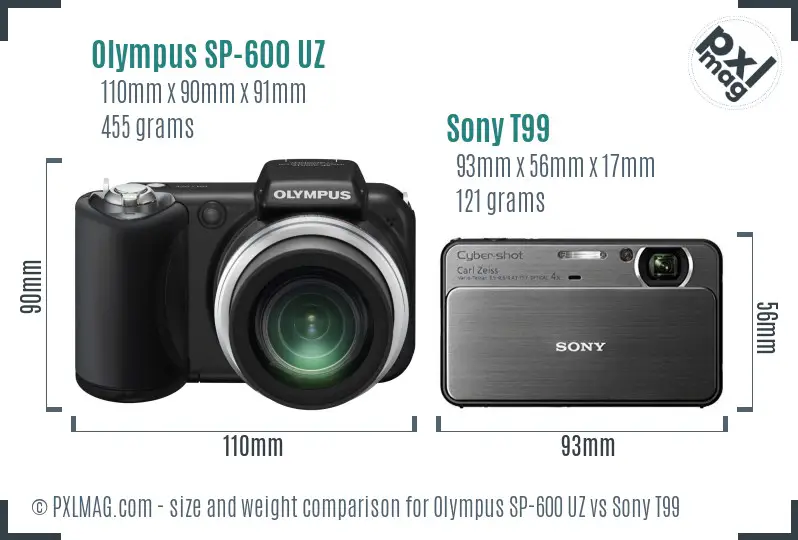 Olympus SP-600 UZ vs Sony T99 size comparison Olympus SP-600 UZ vs Sony T99 size comparison