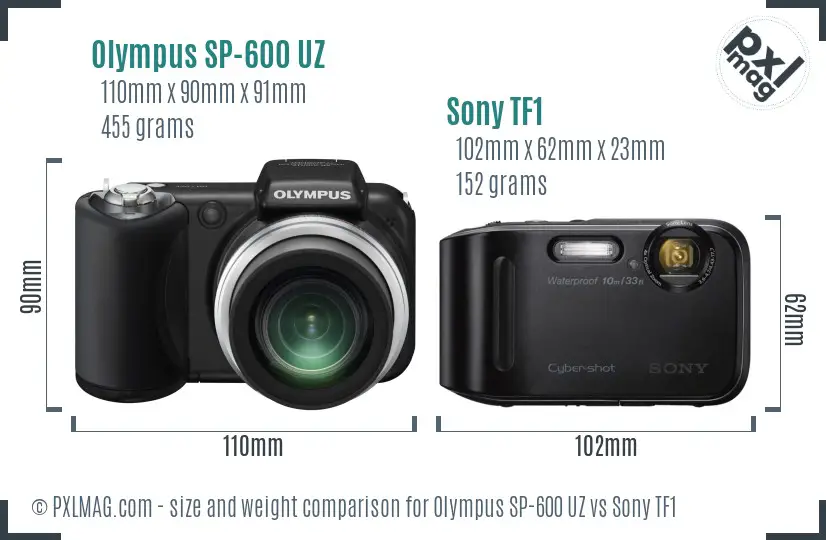 Olympus SP-600 UZ vs Sony TF1 size comparison