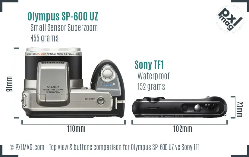 Olympus SP-600 UZ vs Sony TF1 top view buttons comparison